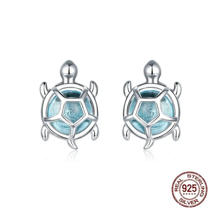 Schildpad met blauw glas - oorbellen - 925 sterling zilverOorbellen