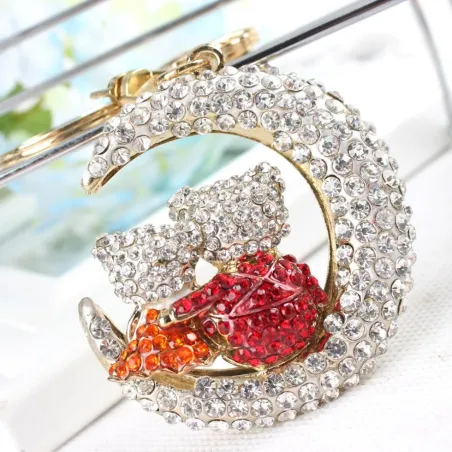 Månhalvmåne / kattens par - kristall nyckelring