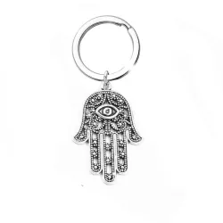 Chakra Hamsa käsi / luonnollinen kuusikulmainen kivi - avaimenperä