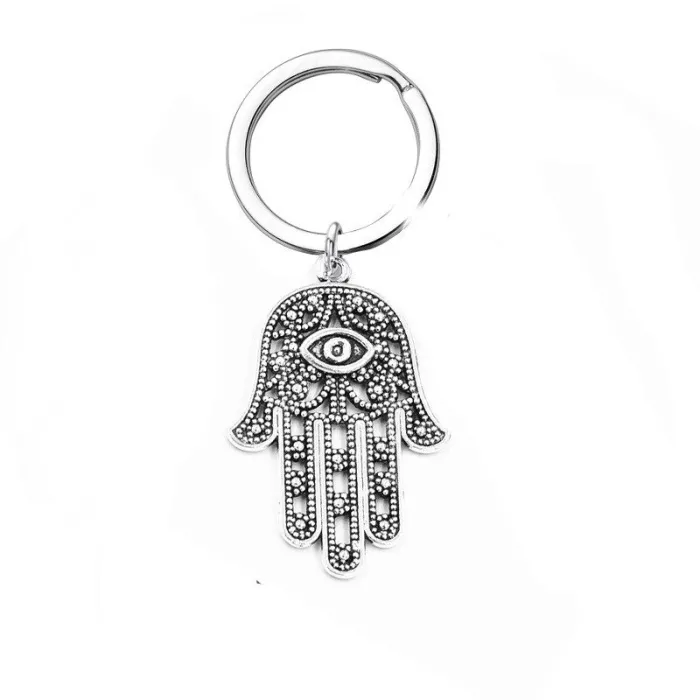 Chakra Hamsa käsi / luonnollinen kuusikulmainen kivi - avaimenperä
