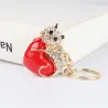 Coeur rouge / chat cristal - porte-clés