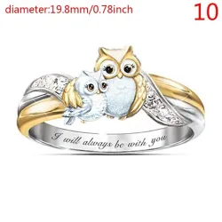Mother owl with child - crystal ring - "I Will Always Be With You" letteringRings