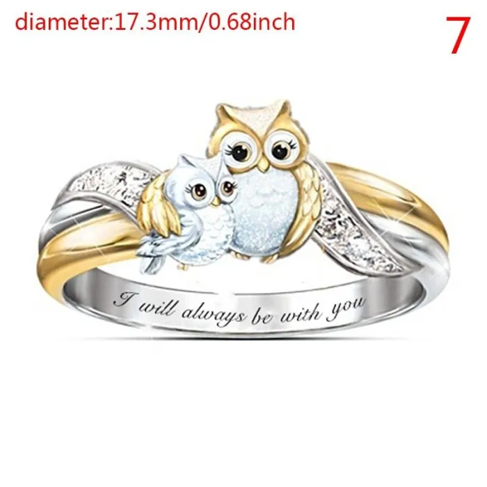 AnillosMadre lechuza con niño - anillo de cristal - inscripción "I Will Always Be With You"
