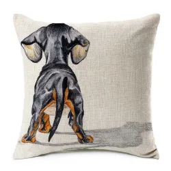 Housse de coussin déco - motif chiens - lin - 45*45cm