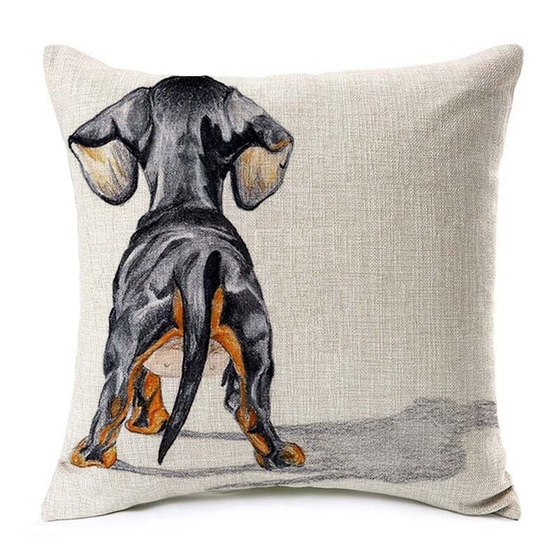 Fodera per cuscino decorativo - con motivo cani - lino - 45 * 45 cm