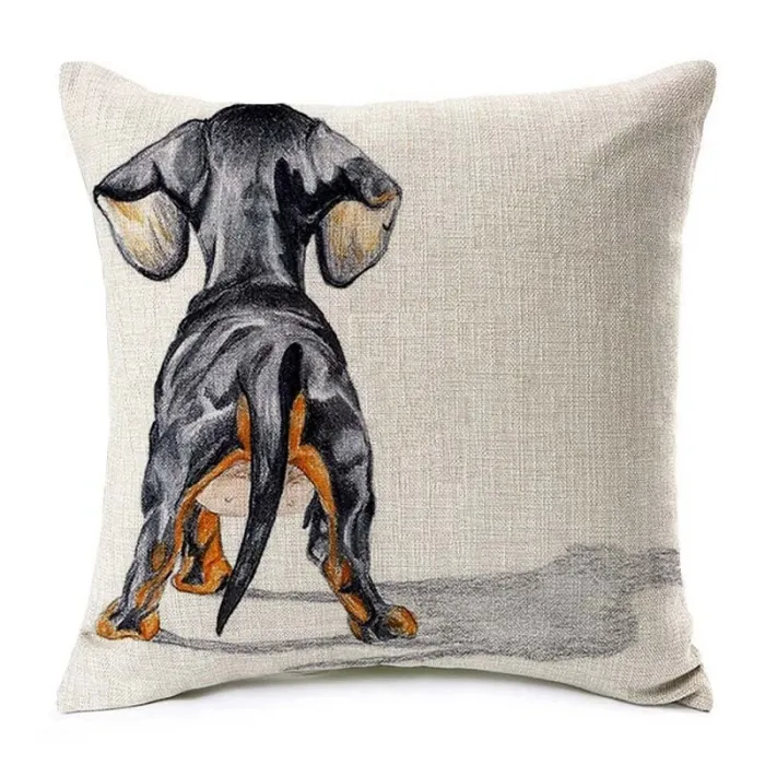Housse de coussin déco - motif chiens - lin - 45*45cm