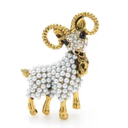 BrochesCabra dorada con perlas - broche vintage