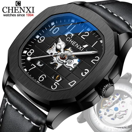 CHENXI - montre à quartz mécanique automatique - étanche - design squelette - noir