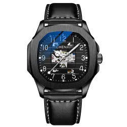 CHENXI - montre à quartz mécanique automatique - étanche - design squelette - noir
