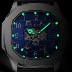 CHENXI - automatic mechanical Quartz watch - waterproof - skeleton design - silver / blueWatches