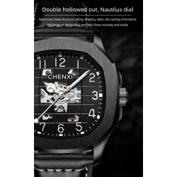 CHENXI - automatic mechanical Quartz watch - waterproof - skeleton design - silver / blueWatches