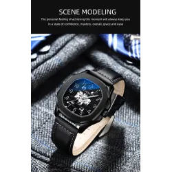 CHENXI - montre à quartz mécanique automatique - étanche - design squelette - argent / bleu