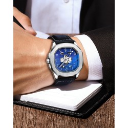 CHENXI - automatisk mekanisk Quartz ur - vandtæt - skelet design - sølv / blå