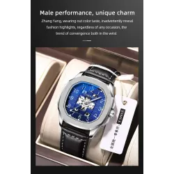 CHENXI - automatisk mekanisk Quartz-klokke - vanntett - skjelettdesign - sølv / blå