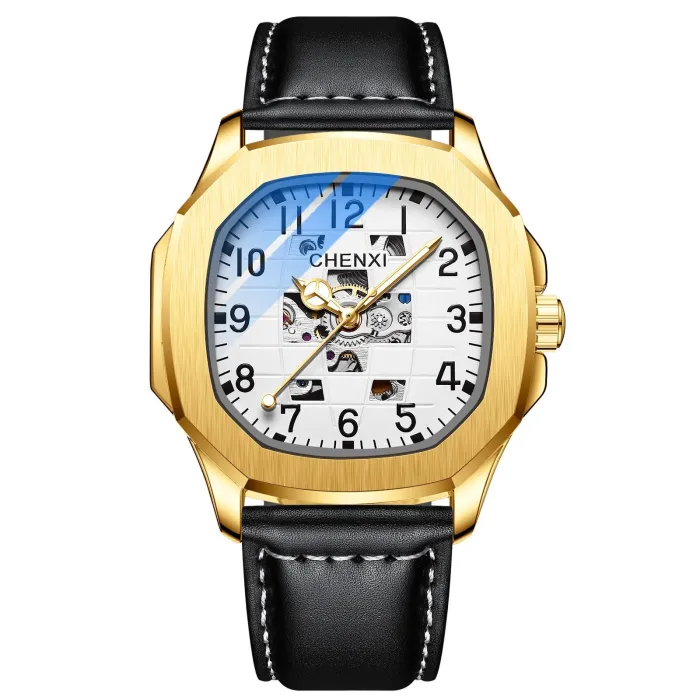 CHENXI - automatische mechanische Quarzuhr - wasserdicht - skelettiertes Design - gold / weiß