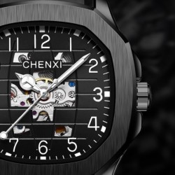 CHENXI - automatyczny mechaniczny zegarek kwarcowy - wodoodporny - konstrukcja szkieletowa - złoto-czarnyZegarki