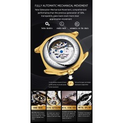 CHENXI - automatisk mekanisk Quartz ur - vandtæt - skelet design - guld / sort