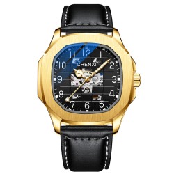 CHENXI - automatisch mechanisch quartz horloge - waterdicht - skeleton design - goud/zwartHorloges