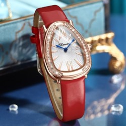 CHENXI - elegant Quartz-klokke med rhinestones - vanntett - lærreim - rød