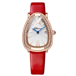CHENXI - elegant Quartz ur med rhinsten - vandtæt - læderrem - rød