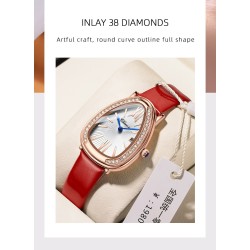 CHENXI - elegante orologio al quarzo con strass - impermeabile - cinturino in pelle - rosso