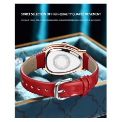 CHENXI - elegant Quartz-klokke med rhinestones - vanntett - lærreim - rød