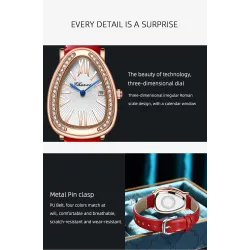 CHENXI - elegant Quartz-klokke med rhinestones - vanntett - lærreim - mørk rød