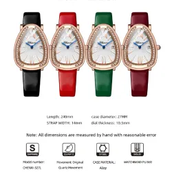 CHENXI - elegant Quartz klocka med strass - vattentät - läderband - grön