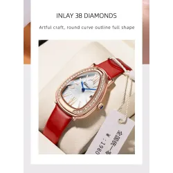 CHENXI - elegant Quartz klocka med strass - vattentät - läderband - grön