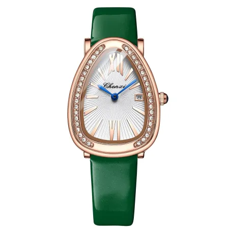 CHENXI - elegant Quartz klocka med strass - vattentät - läderband - grön