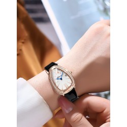 CHENXI - elegant Quartz watch with rhinestones - waterproof - leather strap - blackWatches