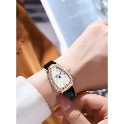 CHENXI - elegante relógio de quartzo com strass - à prova d'água - pulseira de couro - preto