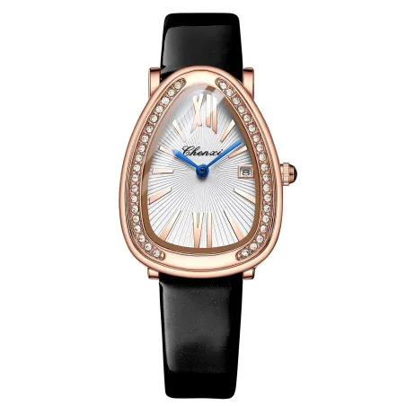 CHENXI - elegant quartz horloge met strassteentjes - waterdicht - lederen band - zwartHorloges