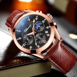 CHENXI - sports Quartz-klokke - vanntett - lærreim - brun / svart