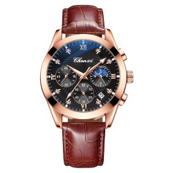 RelojesCHENXI - reloj deportivo de cuarzo - resistente al agua - correa de cuero - marrón / negro