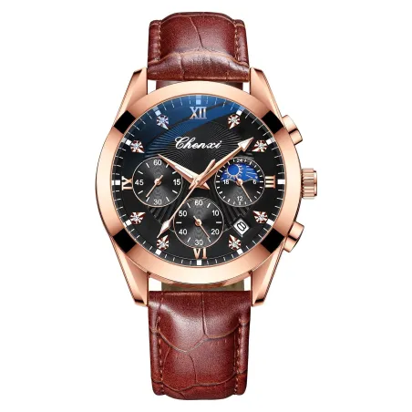 CHENXI - sports Quartz-klokke - vanntett - lærreim - brun / svart