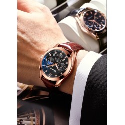 CHENXI - relógio esportivo de quartzo - à prova d'água - pulseira de couro - marrom / preto