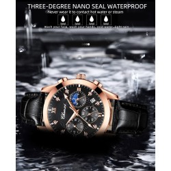 CHENXI - sportowy zegarek kwarcowy - wodoodporny - skórzany pasek - brązowy / białyZegarki