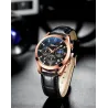 CHENXI - montre de sport à quartz - étanche - bracelet cuir - noir / or rose
