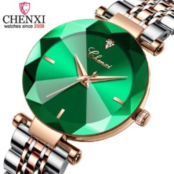 RelojesCHENXI - reloj de cuarzo de lujo - oro rosa - acero inoxidable - resistente al agua - verde