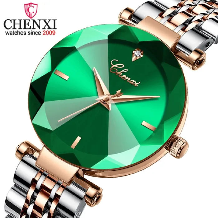 CHENXI - luksus Quartz klokke - rosa gull - rustfritt stål - vanntett - grønn