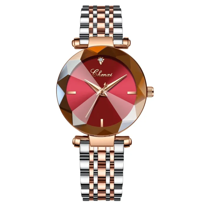 CHENXI - luksus Quartz klokke - rosa gull - rustfritt stål - vanntett - rød