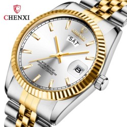 CHENXI - luksusowy zegarek kwarcowy - chronograf - podwójny kalendarz - wodoodporny - stal nierdzewnaZegarki