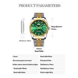 CHENXI - luksusowy zegarek kwarcowy - chronograf - podwójny kalendarz - wodoodporny - stal nierdzewnaZegarki