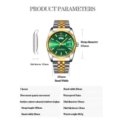 CHENXI - montre à quartz de luxe - chronographe - double calendrier - étanche - acier inoxydable