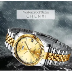 CHENXI - montre à quartz de luxe - chronographe - double calendrier - étanche - acier inoxydable