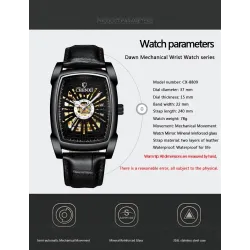 CHENXI - automatic square watch - hollow-carved design - leather strap - black / greenWatches