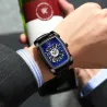 CHENXI - montre carrée automatique - design sculpté en creux - bracelet en cuir - argent / bleu
