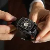 CHENXI - montre carrée automatique - design sculpté en creux - bracelet en cuir - noir