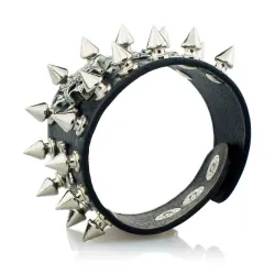 Bracelet cuir large - rivets - tête de mort - style punk